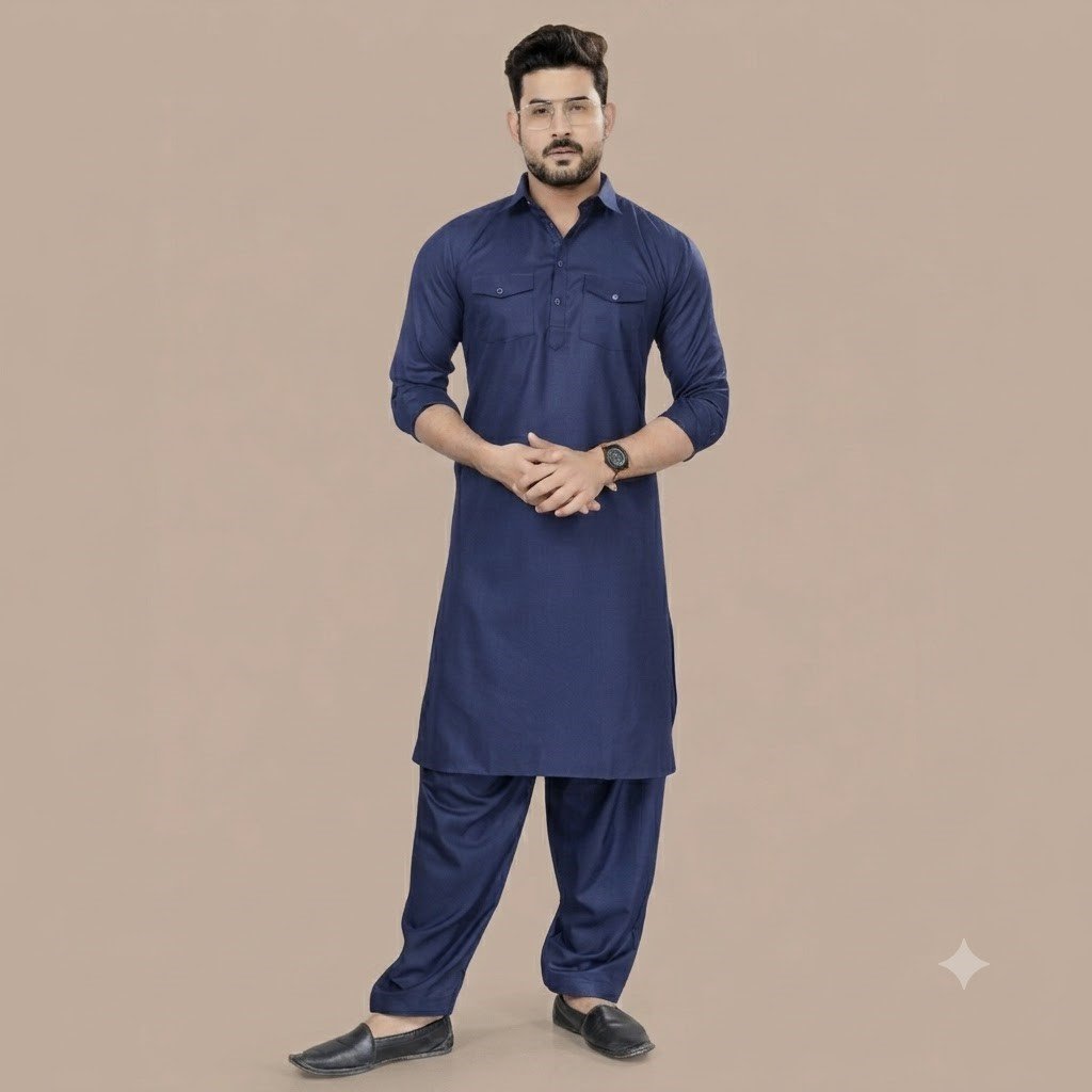 BLUE PATHANI KURTA MEN PATHANI KURTA - Image 1