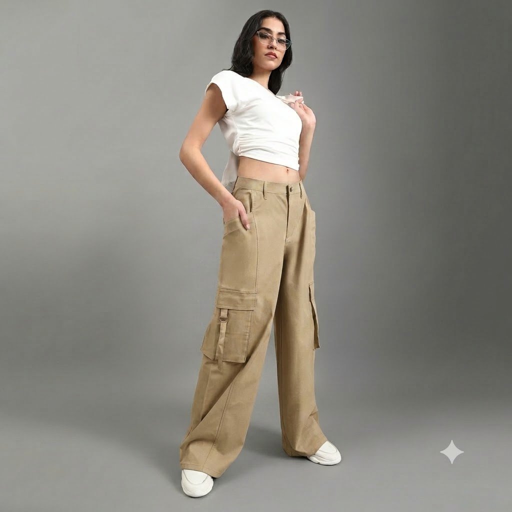 beige cargo pants WOMEN CARGO PANT - Image 1