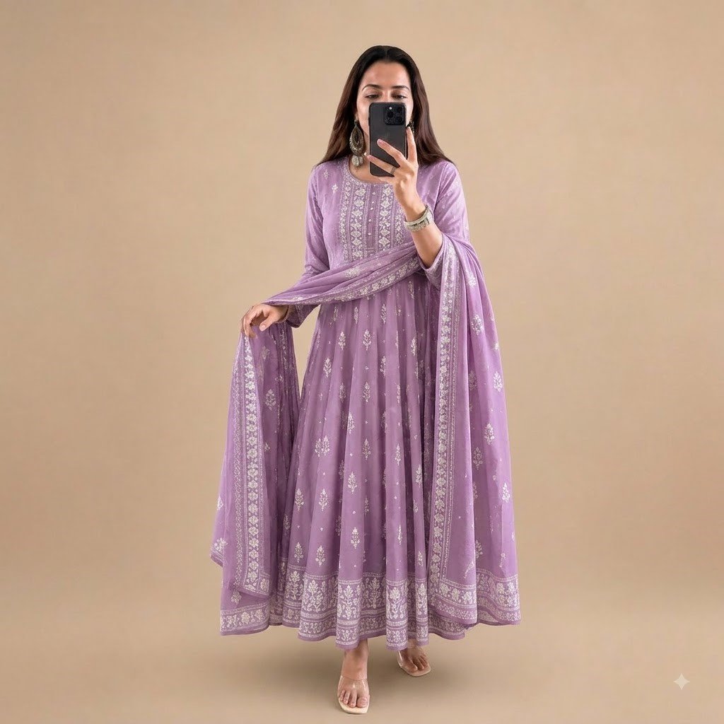 women anarkali levender 1024 WOMEN COTTON ANARKALI SET - Image 1