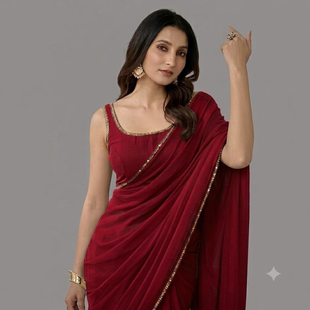 RED SAREE 1 ELEGANT GEORGETTE SAREE - Image 1