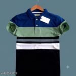 MEN STRIPED POLO NECK COTTON BLEND MULTICOLOR T-SHIRT | polo shirts | striped shirts | Cotton T shirt | striped T shirt