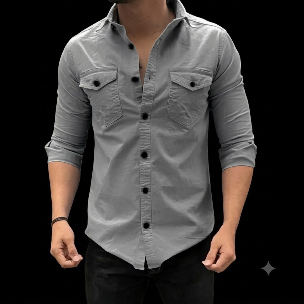 grey 1 TRENDY MODREN MEN SHIRT - Image 1
