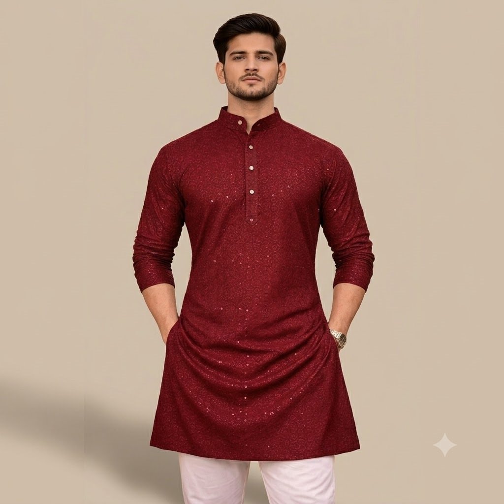 maroon kurta 32 MEN'S KURTA - Image 1