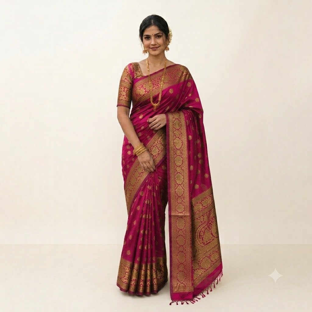pink saree 1 KANJIVARAM SILK - Image 1