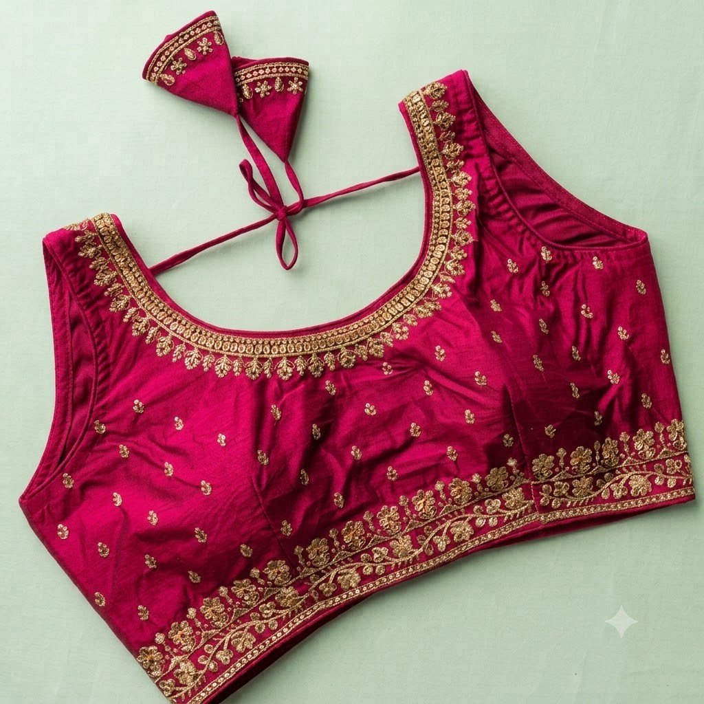 pink saree VICHITRA SILK SLEEVLESS BLOUSE - Image 1