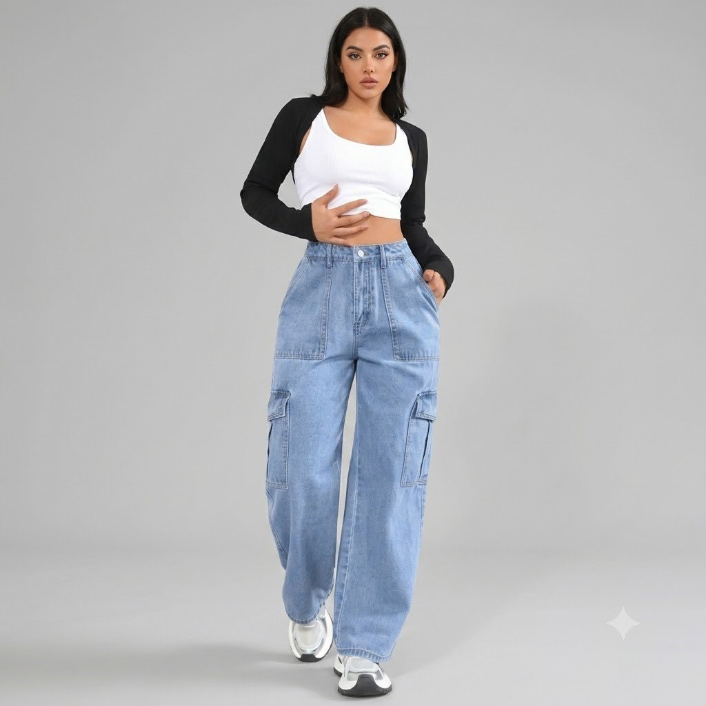 sky blue cargo WOMEN'S CARGO JEANS - Image 1