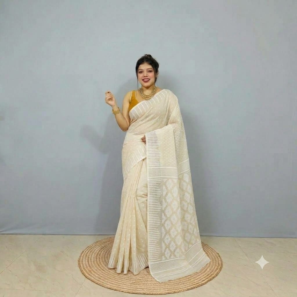 white jamdani 1 SOFT DHAKAI JAMDANI - Image 1