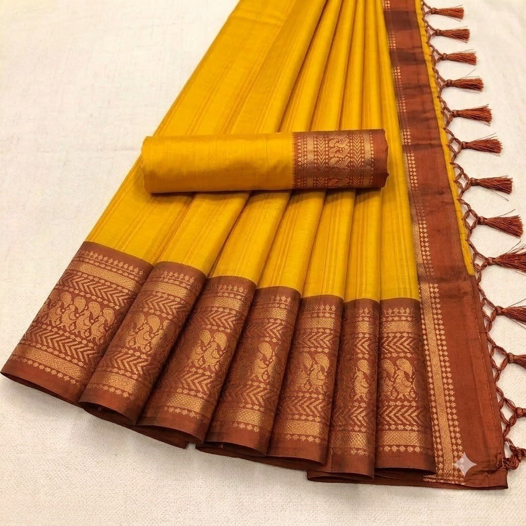 yellow saree SOUTH INDIAN SILK - Image 1