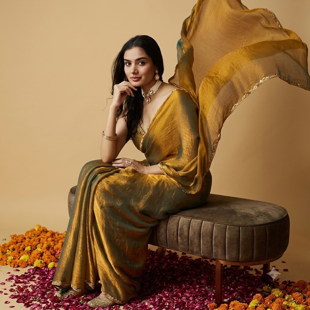 yellow satin silk SATIN SILK SAREE - Image 1